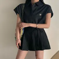 2025翻领背带款无袖纯色时尚两件套polo设计感小众制服收腰休闲