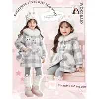 女童2025冬可爱猫耳连帽格子甜美毛呢外套汉服W5080