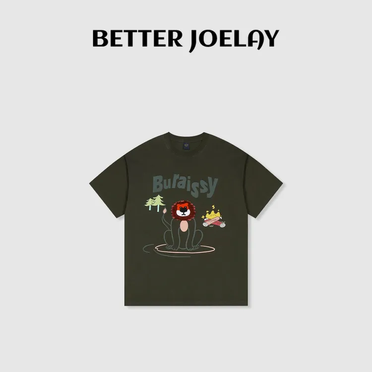 BETTER JOELAY-大版纯棉【红脸狮子】时尚可爱百搭T恤休闲KH3302
