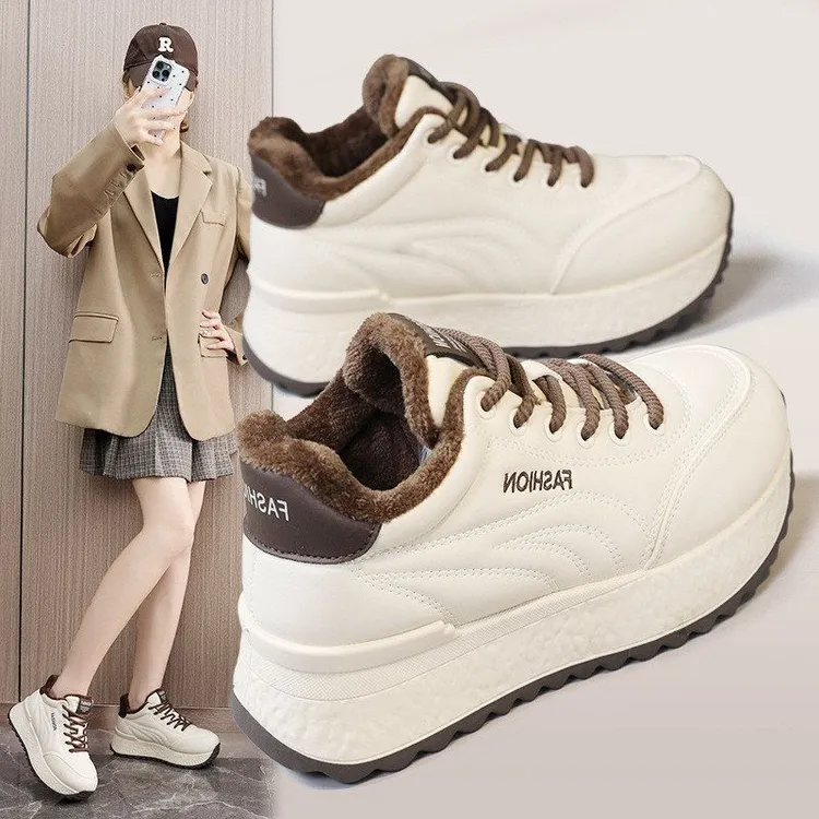 BN3006高帮棉鞋女冬季加绒小白板鞋2025新款厚底增高学生运动休
