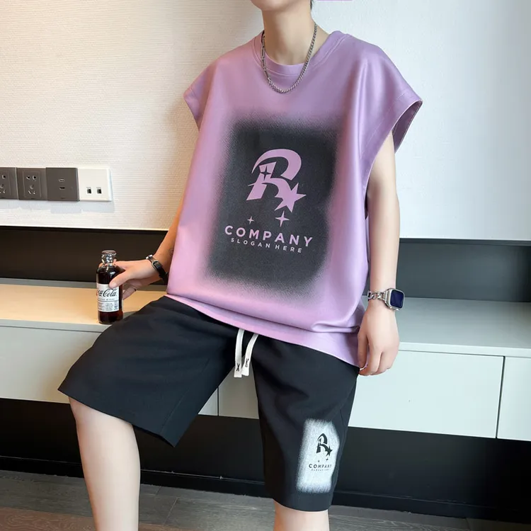 【套装】美式无袖t恤套装男生夏季背心潮牌高级感青少年宽松一整套