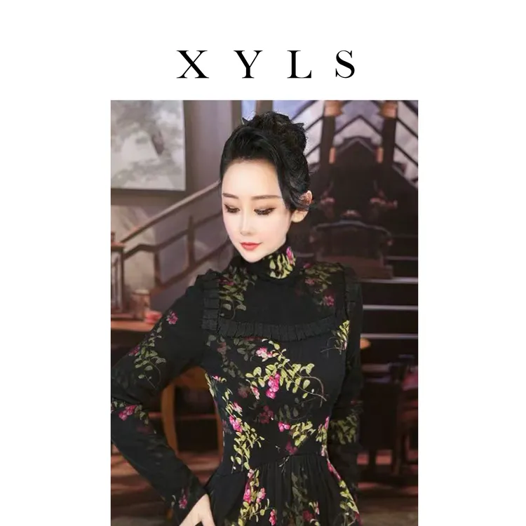 加绒弹力网纱连衣裙秋冬T006395