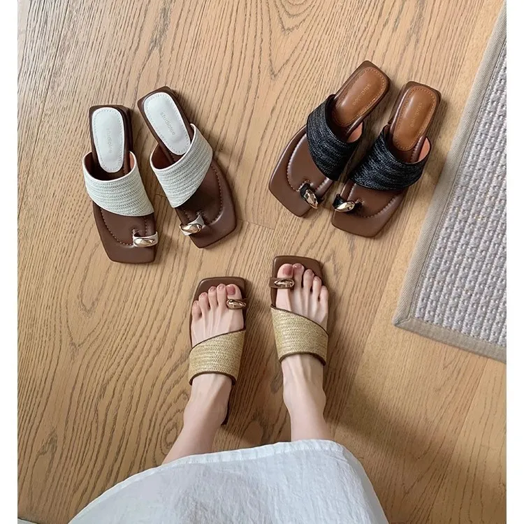 通用套趾休闲编织软底露趾方头夏季防滑凉拖凉鞋女款2025新款爆款