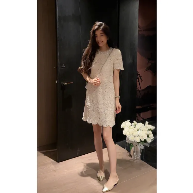 N.COU妮蔻25夏新款高级感小众设计纯棉镂空蕾丝显瘦连衣裙DY60835