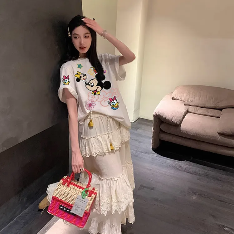 米奇前后图案潮牌百搭休闲t恤上衣洋气女装纯棉短袖情侣装半袖衫