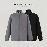 虎牙兄弟秋季纯色液氨空气层开衫卫衣户外立领拉链外套男 JS55302