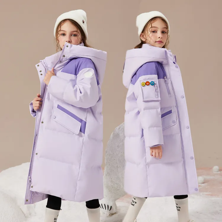 YAYA/鸭鸭儿童羽绒服中长款女童连帽宽松加厚大童保暖冬季休闲