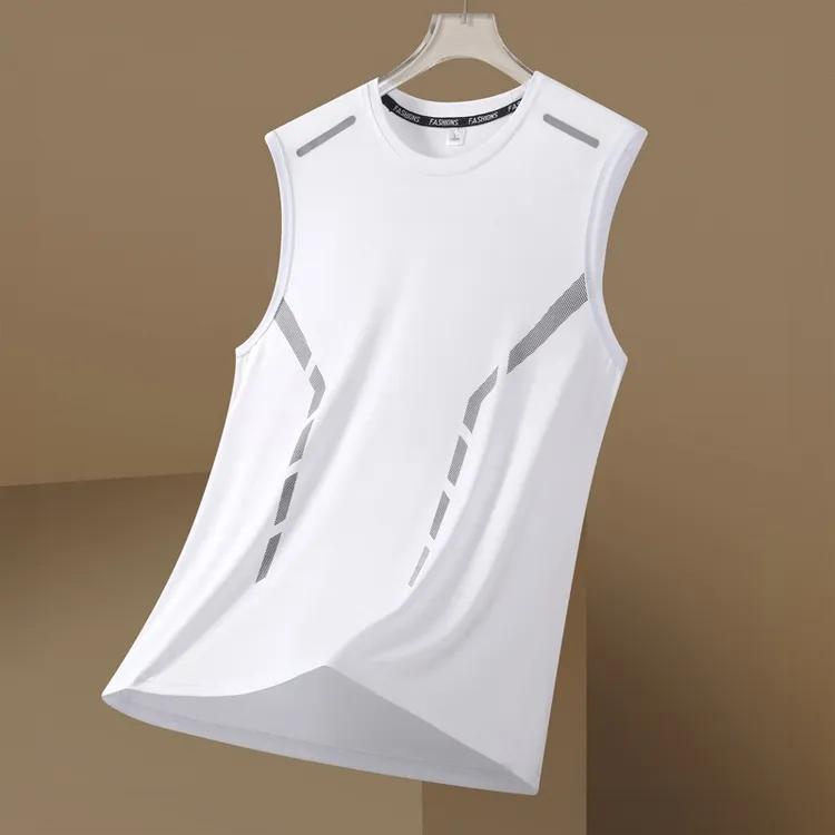 冰丝背心圆领速干夏季宽松大码运动T恤男士休闲薄款外穿无袖上衣
