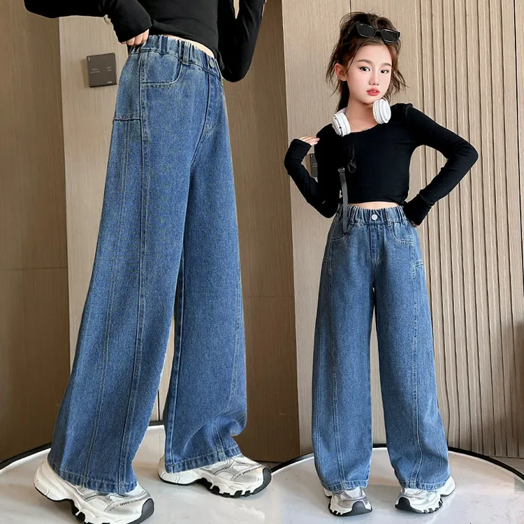 女童阔腿裤春秋装洋气2025新款儿童中大童直筒牛仔裤春款宽松裤子