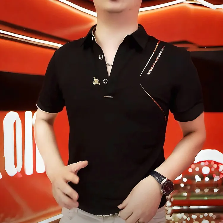 《金奢蜜蜂》POLO衫男士休闲夏季半袖潮流修身翻领商务轻奢帅气