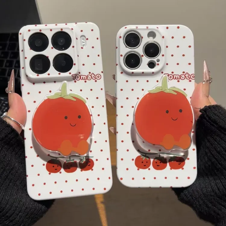 波点番茄支架手机壳适用小米oppovivo华为p70iPhone14/15国产精孔