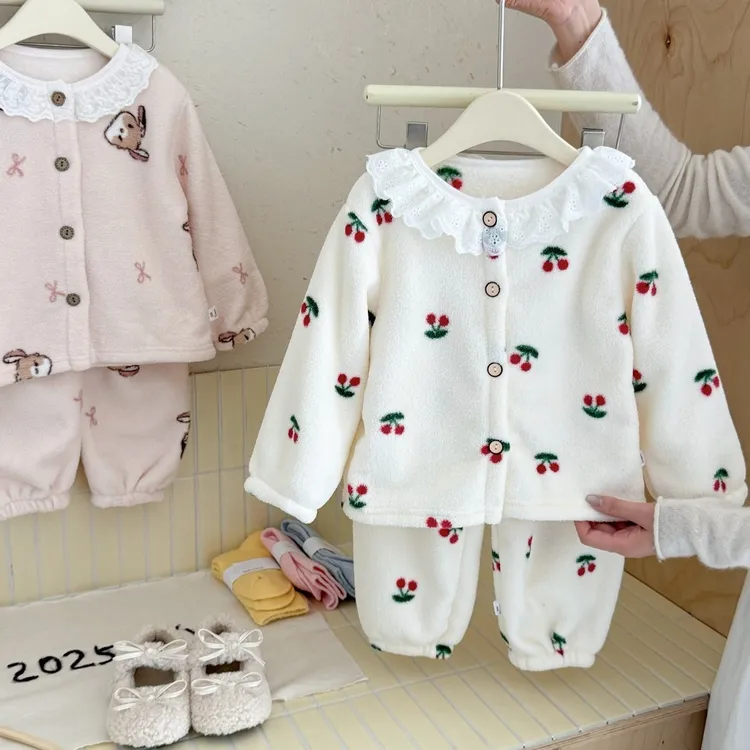 儿童家居服秋冬男童女宝冬季加绒加厚儿童睡衣宝宝冬季睡衣女童