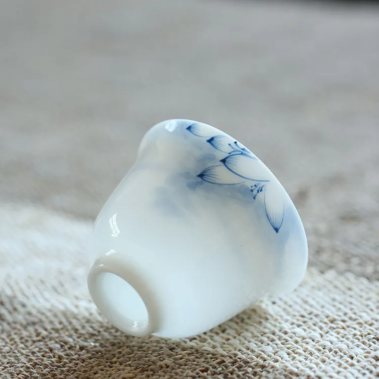 德化玉泥白瓷手绘品茗杯功夫茶具小茶杯陶瓷单杯功夫茶具主人杯