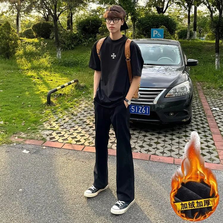 黑色直筒西裤男春秋美式提裆长裤子男款cleanfit微喇休闲西装裤冬