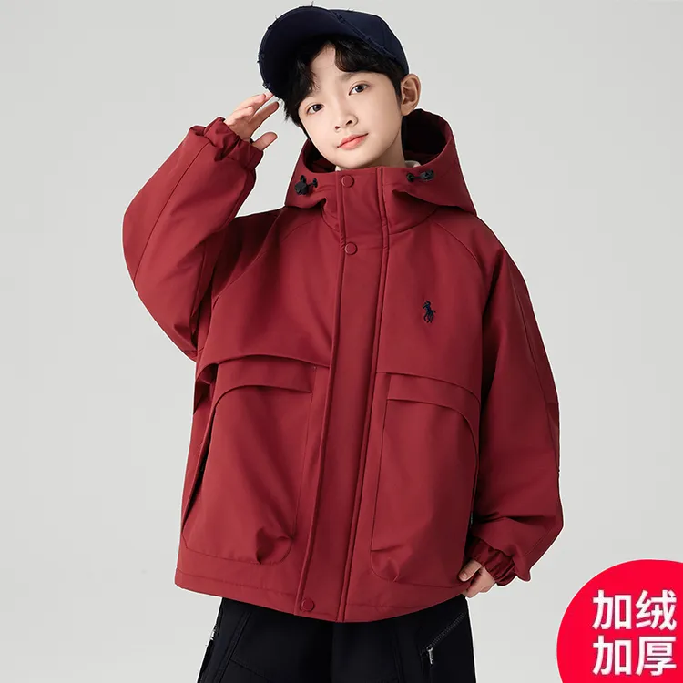 男童加绒外套秋冬装2025年新款男孩棉袄加厚派克服儿童棉衣冬季潮