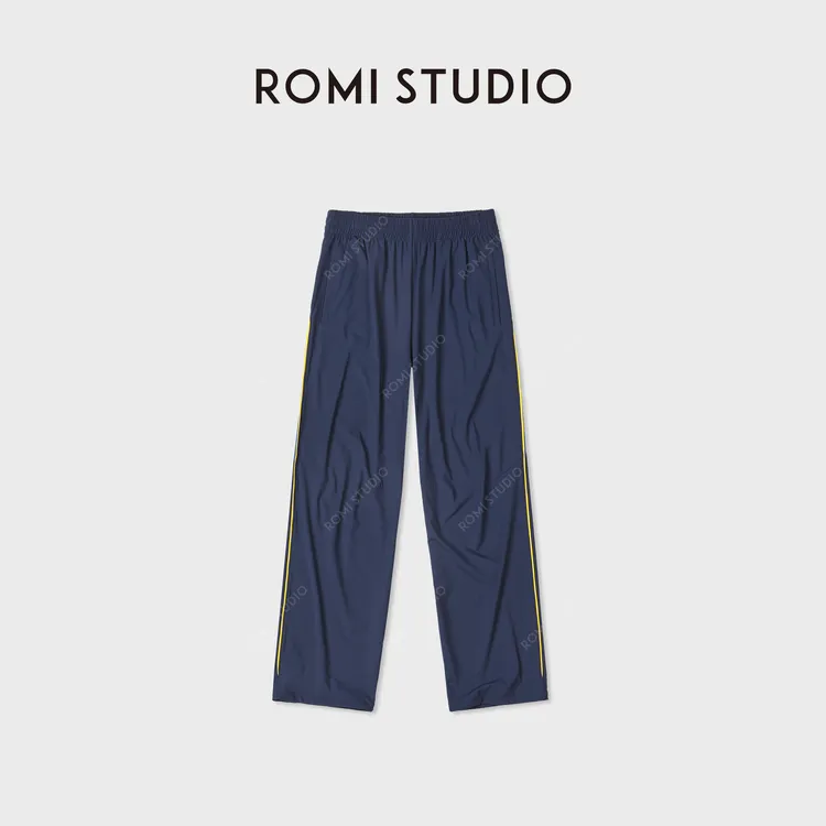 ROMI STUDIO“校服裤”轻盈运动藏青色撞色抽绳休闲长裤RWDSX93645