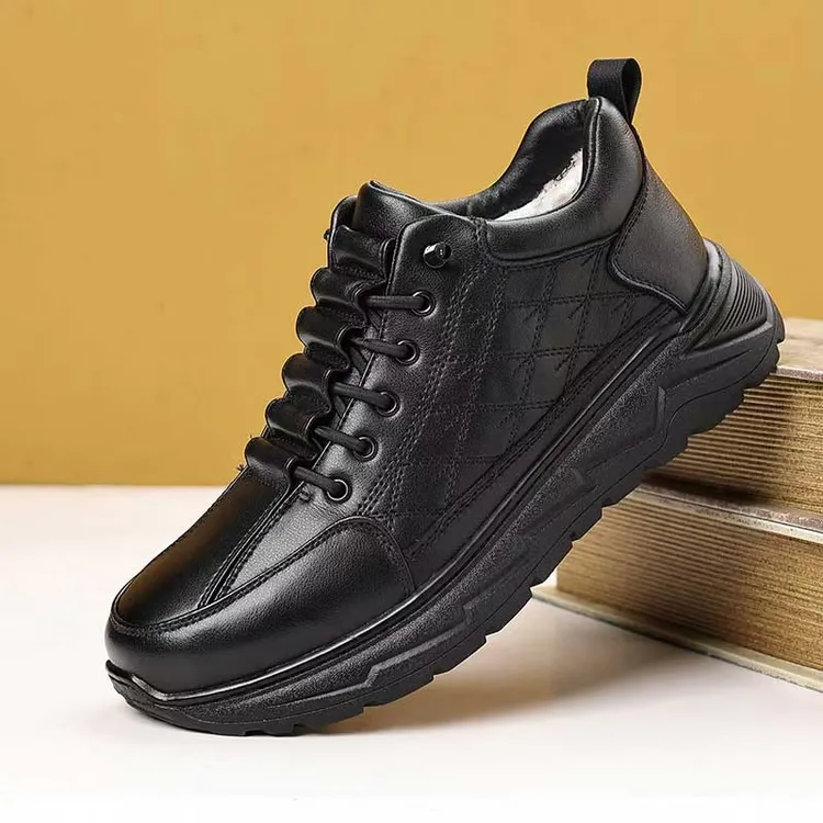 冬季秋冬男士牛皮鞋加绒真皮时尚时尚潮流软底保暖商务防滑休闲鞋