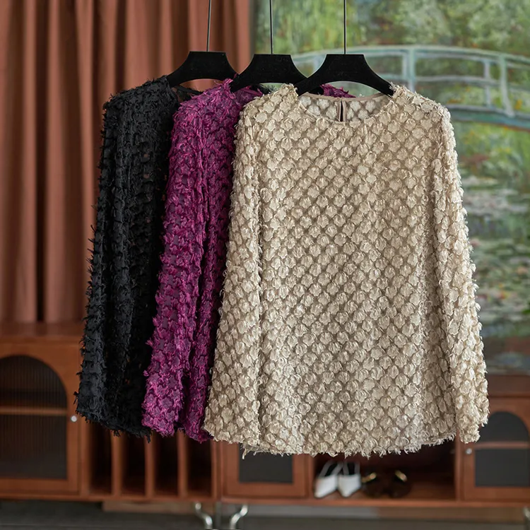 紫色轻奢黑色真丝衬衫圆领长袖秋冬打底衫气质上衣2025新款百搭