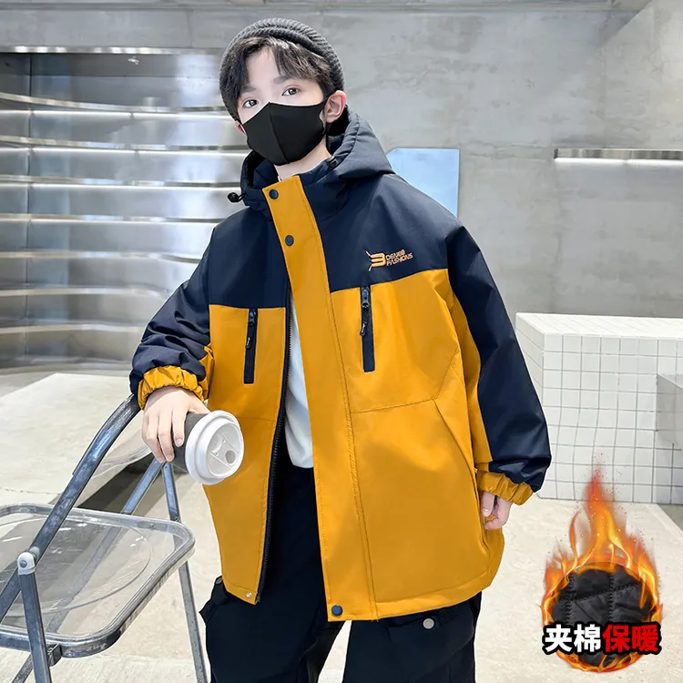 儿童装男童夹棉外套秋冬款6-12岁中大童男孩冬季加厚冲锋衣洋气潮
