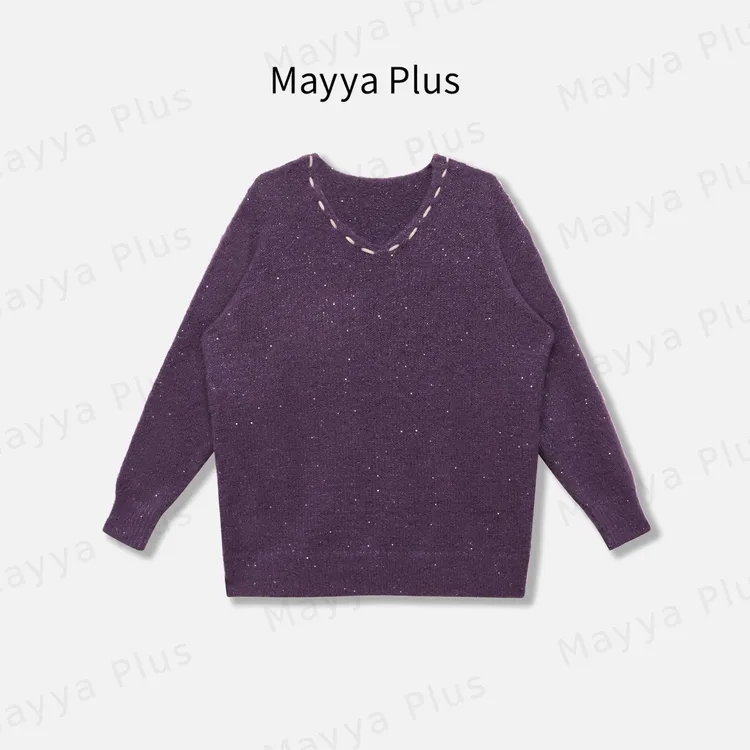 【流光紫烟】Mayya Plus麦芽定制春秋流光风V领针织衫上衣32537356