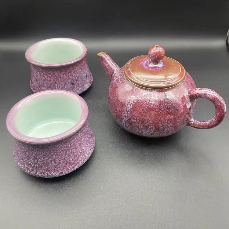 钧瓷茶具套装，全手工手拉坯制作