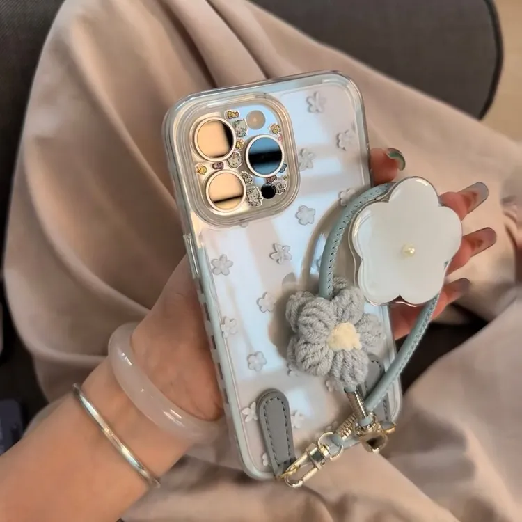 满屏蓝色碎花二合一适用于iPhone16promax手机壳15小清新14少女13