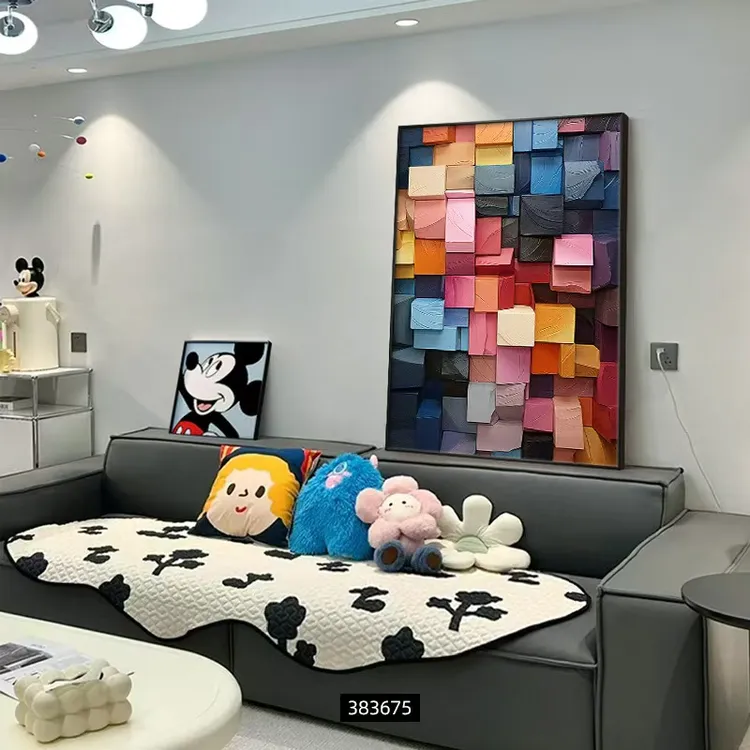 抽象几何客厅装饰画油画沙发背景墙挂画玄关墙高级感肌理色块壁画