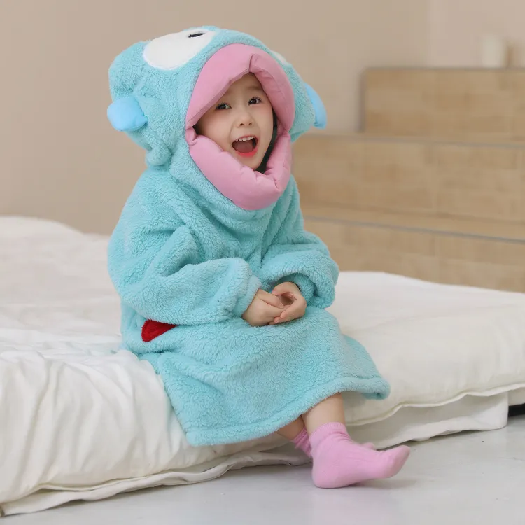 大头丑鱼儿童连体睡衣秋冬季珊瑚绒加绒加厚款女童保暖家居服毛绒