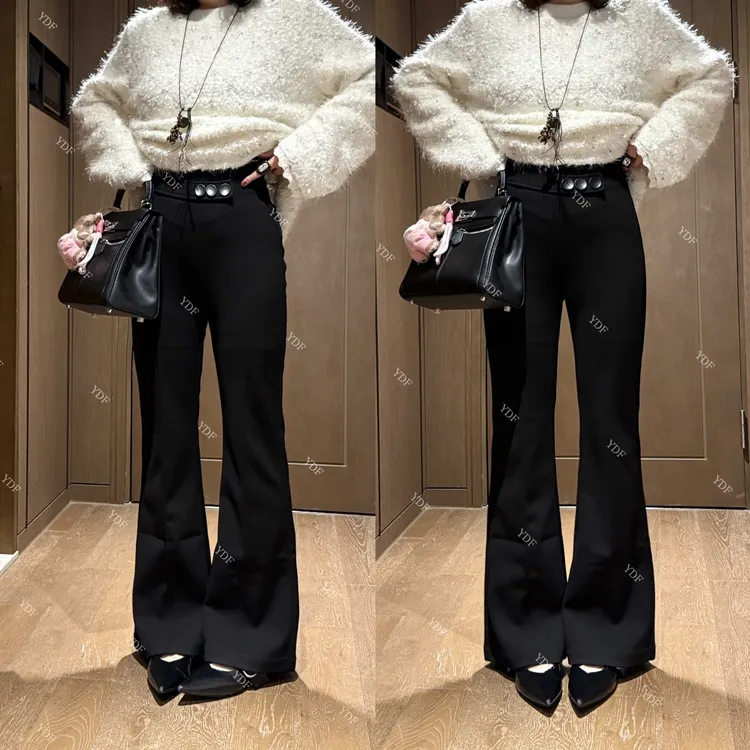 YDFSTUDIO小众【微喇女神裤】欧货高品纽扣微喇设计加绒显瘦喇叭裤