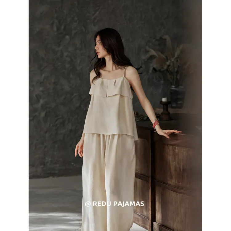 热妒睡衣女夏吊带长裤软绵绵无袖薄款宽松文艺夏季家居服套装