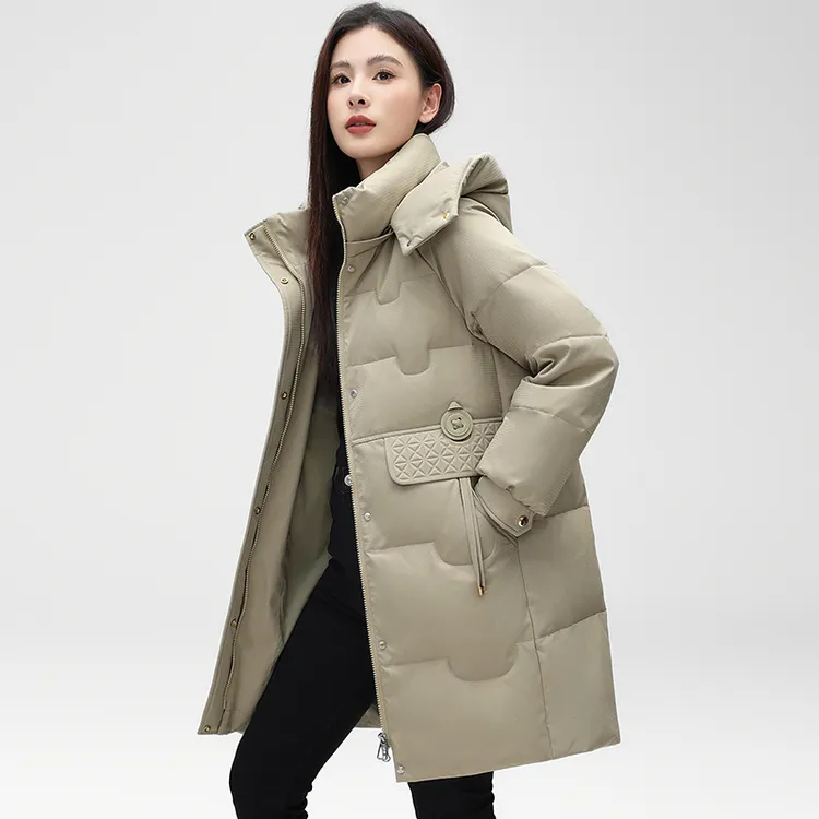 冬季新款妈妈装羽绒服女中长款连帽加厚保暖宽松大码中老年人外套