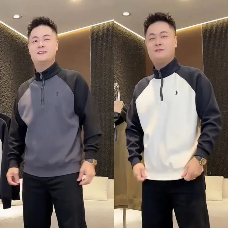 秋冬新款插肩拼色刺绣男士立领卫衣秋季新款时尚百搭休闲立领卫衣