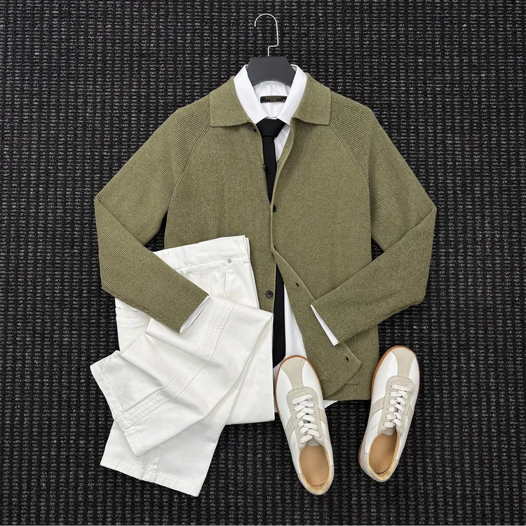 Mrperfect秋冬男士高品质休闲线衣针织衫翻领开衫毛衣男款外套