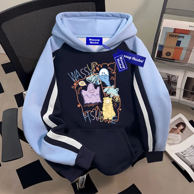 WASSUP HSUBE趣味潮流设计感连帽卫衣秋冬男女情侣百搭ins上衣服