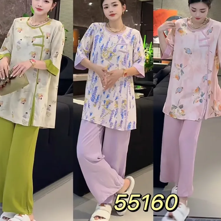 新中式透气5分袖上衣搭裤子可外穿家居服