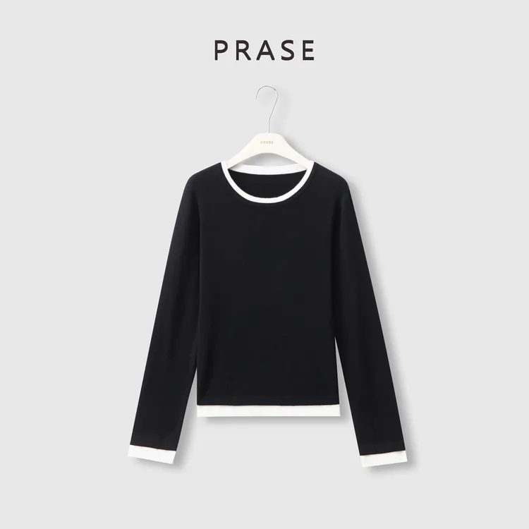 PRASE·噜【轻松小调】羊毛微胖设计款秋假两件撞色毛织T恤PR508E35