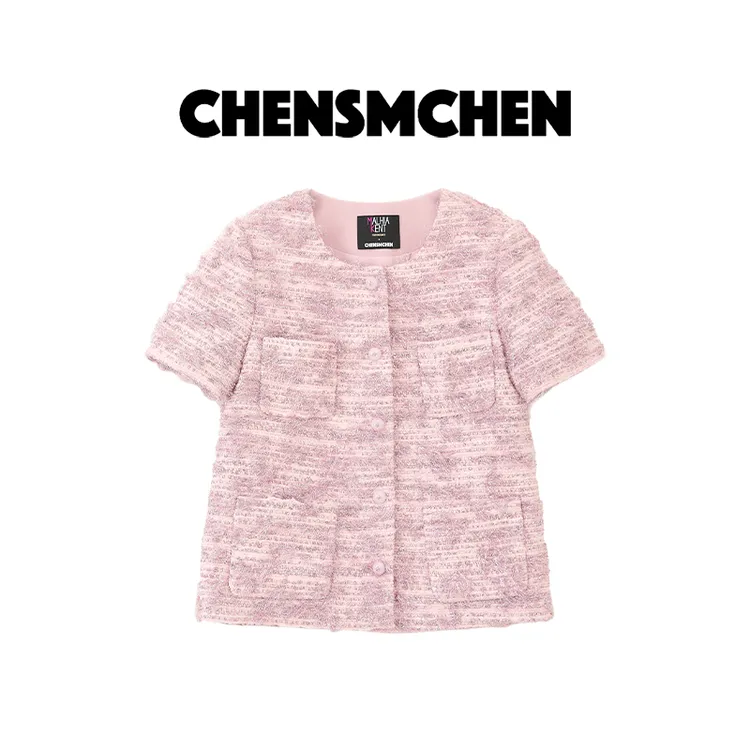 CHENSMCHEN 进口粗花呢圆领短袖小香外套女精致优雅上衣CSW6624YW