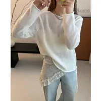14809 WANGDAN（部分无水洗唛，介意慎拍）新款下摆卷边净版针织长袖