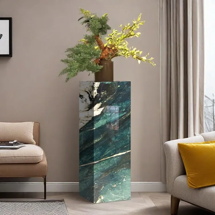 轻奢风格岩板花架适用于客厅玄关雕塑工艺品摆件底座落地式展示台