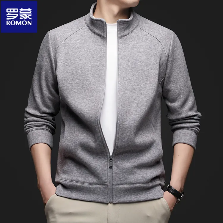 罗蒙秋季新款男士立领开衫卫衣宽松透气潮流百搭外套轻奢痞帅夹克