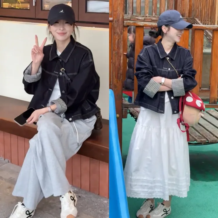 正版不褪色设计感爆款加厚拼接牛仔外套女装2025秋冬新款棉服上衣