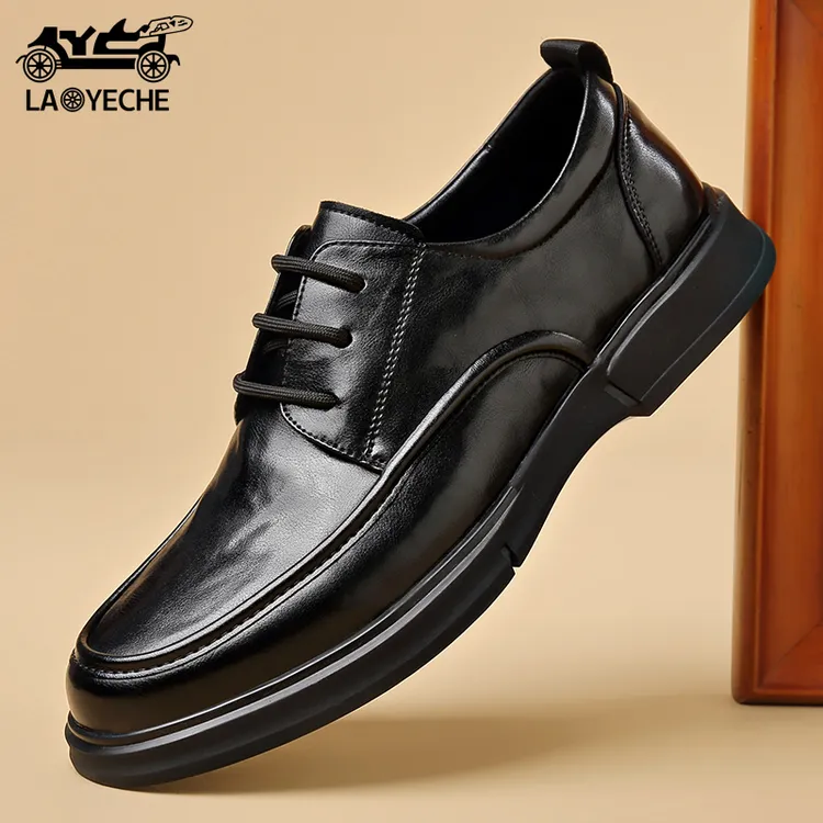 老爷车尖头休闲皮鞋系带胶粘透气潮流注压百搭休闲风纯色