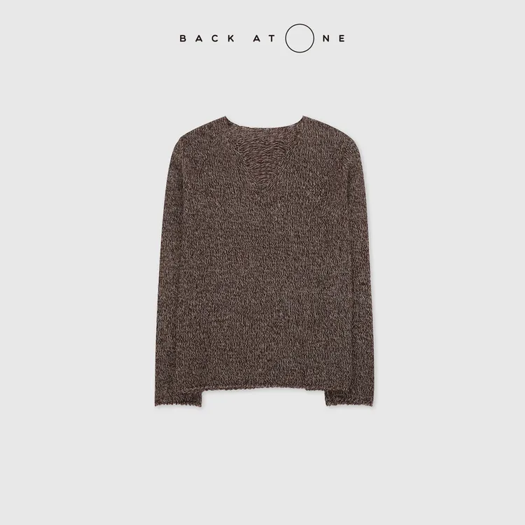 BACKATONE“流动诗学”时尚百搭休闲V领拉须针织套衫 BFF-1AB044H-K