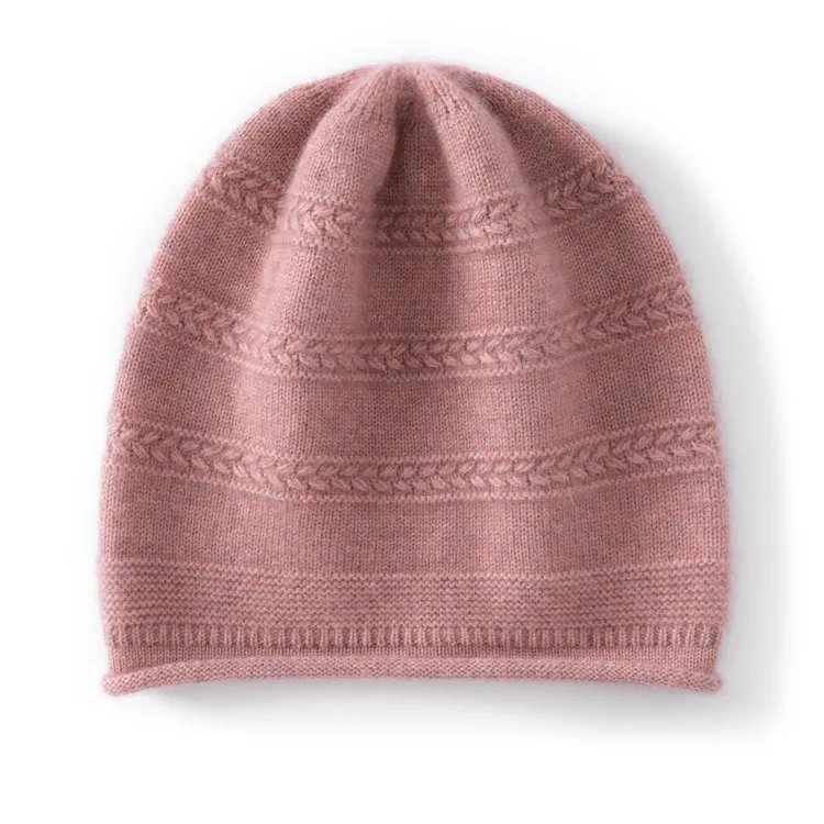 【品宣款】女款山羊绒麦穗提花加厚堆堆帽秋冬保暖百搭