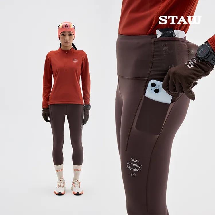 STAW世拓狠0度狠稳腰包2.0抓绒紧身长裤加绒跑步运动瑜伽压缩裤