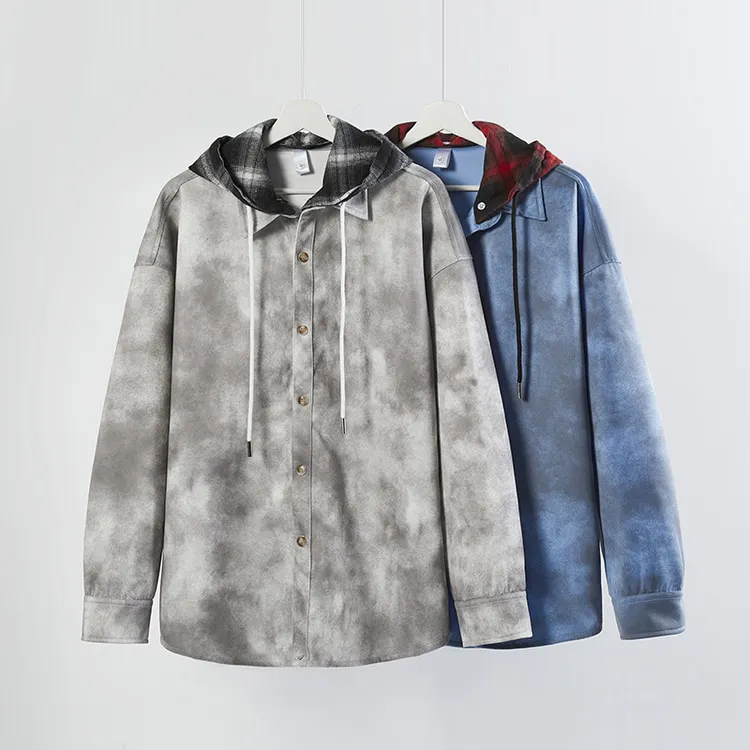 长袖衬衫男士春秋季2025新款扎染宽松休闲青少年港风男寸衫