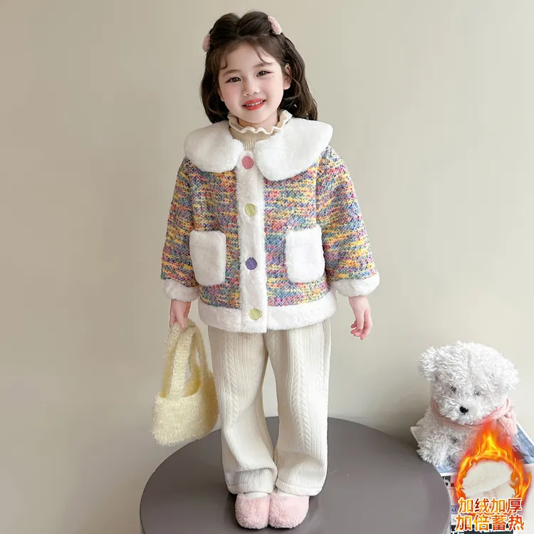 女童洋气加厚秋冬款外套小香风女宝宝新款加绒保暖时尚上衣冬季