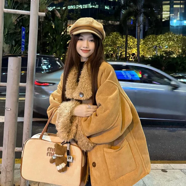 两面穿皮毛一体毛毛外套女冬季加厚宽松机车服上衣羊羔毛皮草外套