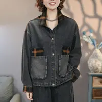 CK9214黑色女士水洗牛仔外套2025新款百搭上衣显瘦牛仔夹克潮流