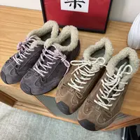 喜樂  2025真皮软底加厚羔毛拼色绳德训鞋冬季新款百搭系带休闲鞋